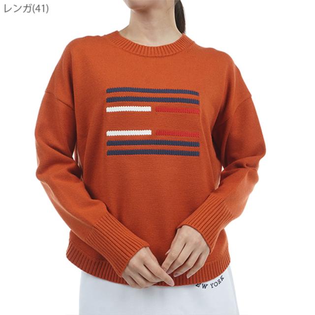 トミーヒルフィガー ゴルフ セーター レディース 長袖 クルーネック ニット スフレタッチ ゴルフウェア ブランド 無地 ロゴ 秋 冬 THLA456 トミーヒルフィガー ゴルフ セーター レディース 長袖 クルーネック