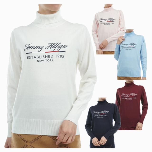 トミーヒルフィガー ゴルフ セーター レディース 長袖 タ—トルネック ハイネック ニット 遠赤外線保温 ホットレイ ゴルフウェア ブランド 無地 ロゴ 秋 冬 THLA480