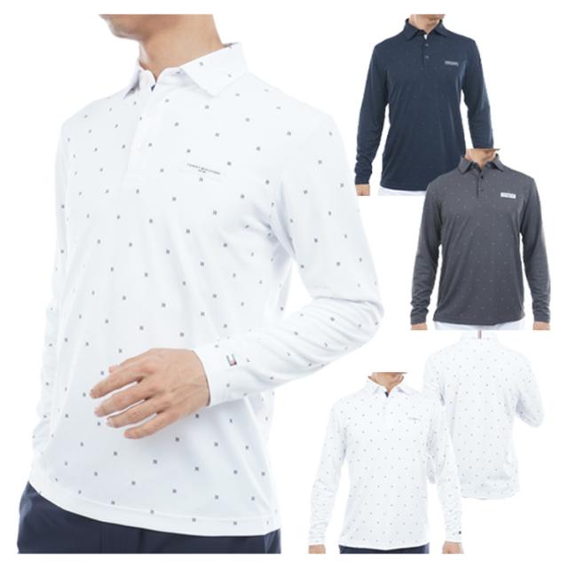 トミーヒルフィガー ゴルフ ポロシャツ メンズ 長袖 シャツ 吸水速乾 UVカット ゴルフウェア ブランド 総柄 ロゴ 春 夏 秋 THMA556
