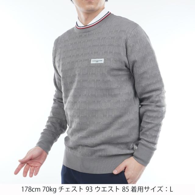 トミーヒルフィガー ゴルフ セーター メンズ 長袖 ニット クルーネック 軽量 ジャガード ゴルフウェア ブランド 総柄 ライン ロゴ 秋 冬 THMA564_9