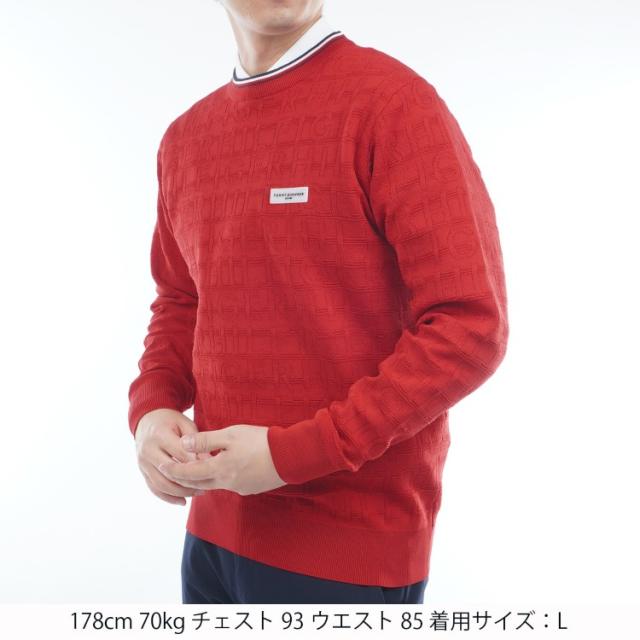 トミーヒルフィガー ゴルフ セーター メンズ 長袖 ニット クルーネック 軽量 ジャガード ゴルフウェア ブランド 総柄 ライン ロゴ 秋 冬 THMA564_13