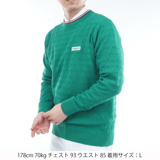 トミーヒルフィガー ゴルフ セーター メンズ 長袖 ニット クルーネック 軽量 ジャガード ゴルフウェア ブランド 総柄 ライン ロゴ 秋 冬 THMA564_18