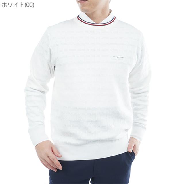 トミーヒルフィガー ゴルフ セーター メンズ 長袖 ニット クルーネック 軽量 ジャガード ゴルフウェア ブランド 総柄 ライン ロゴ 秋 冬 THMA564_2