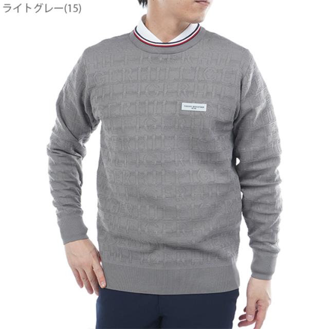 トミーヒルフィガー ゴルフ セーター メンズ 長袖 ニット クルーネック 軽量 ジャガード ゴルフウェア ブランド 総柄 ライン ロゴ 秋 冬 THMA564_3