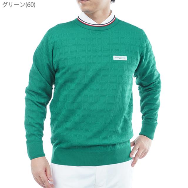 トミーヒルフィガー ゴルフ セーター メンズ 長袖 ニット クルーネック 軽量 ジャガード ゴルフウェア ブランド 総柄 ライン ロゴ 秋 冬 THMA564_6
