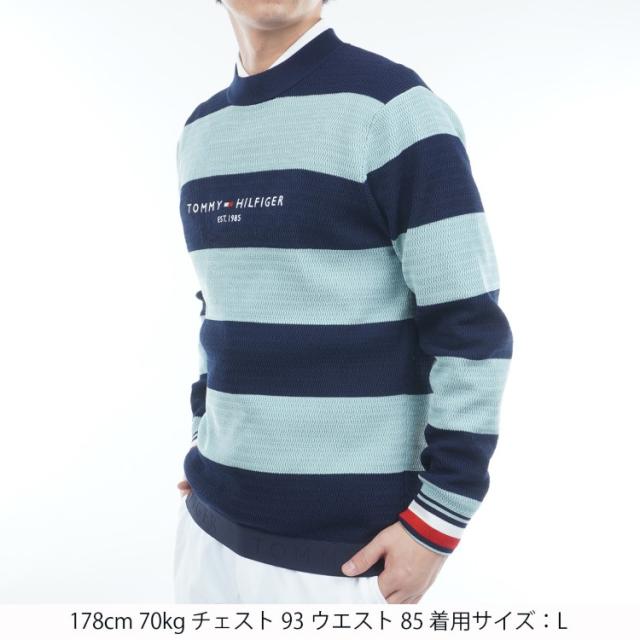 トミーヒルフィガー ゴルフ セーター メンズ 長袖 ニット クルーネック ストレッチ ゴルフウェア ブランド 総柄 ボーダー ライン ロゴ 秋 冬 THMA565_14