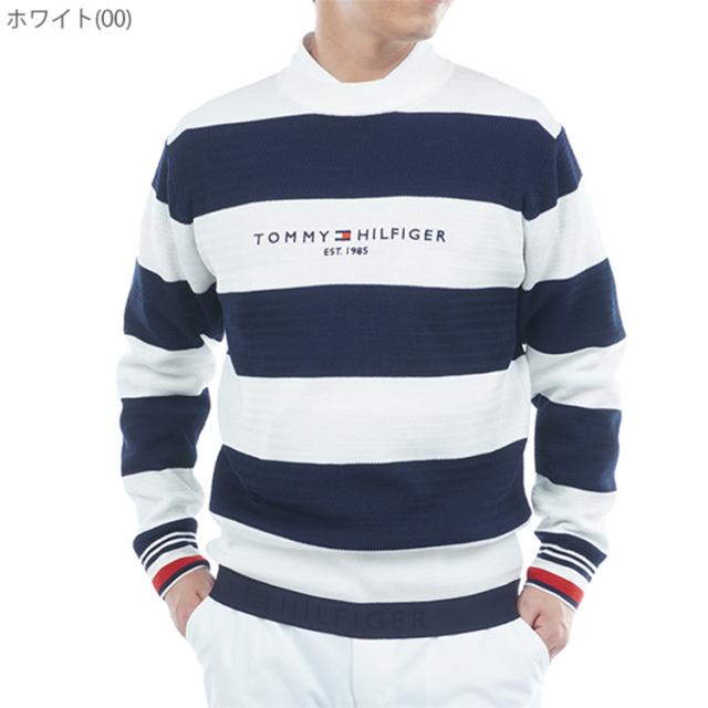 トミーヒルフィガー ゴルフ セーター メンズ 長袖 ニット クルーネック ストレッチ ゴルフウェア ブランド 総柄 ボーダー ライン ロゴ 秋 冬 THMA565_2