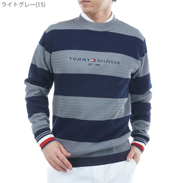 トミーヒルフィガー ゴルフ セーター メンズ 長袖 ニット クルーネック ストレッチ ゴルフウェア ブランド 総柄 ボーダー ライン ロゴ 秋 冬 THMA565_3