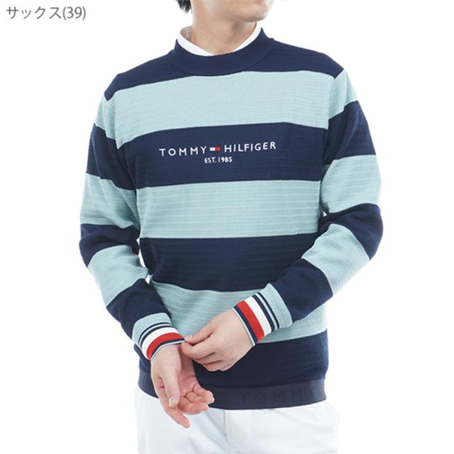 トミーヒルフィガー ゴルフ セーター メンズ 長袖 ニット クルーネック ストレッチ ゴルフウェア ブランド 総柄 ボーダー ライン ロゴ 秋 冬 THMA565_4