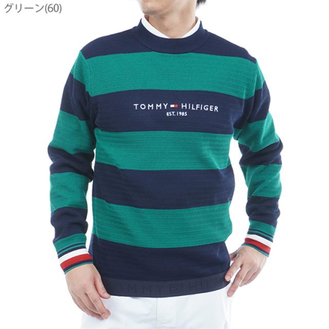 トミーヒルフィガー ゴルフ セーター メンズ 長袖 ニット クルーネック ストレッチ ゴルフウェア ブランド 総柄 ボーダー ライン ロゴ 秋 冬 THMA565_5