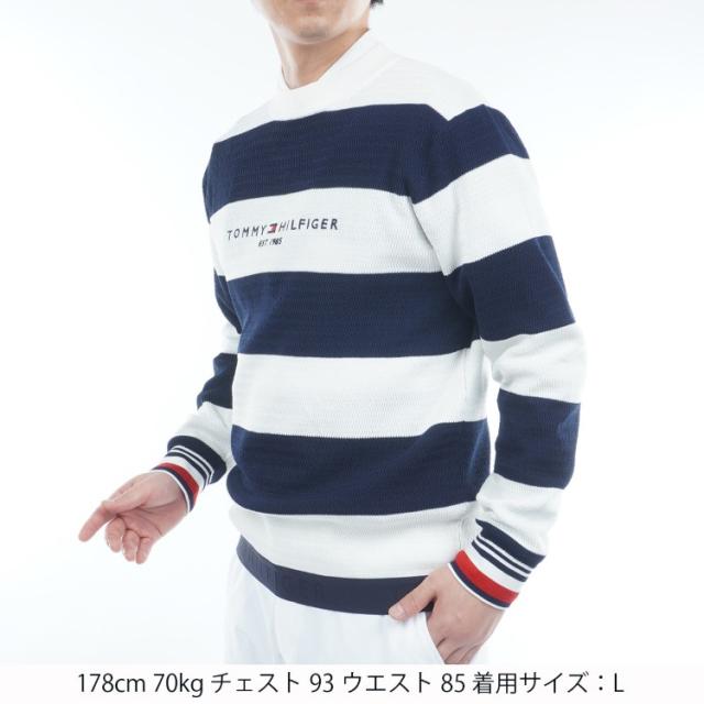 トミーヒルフィガー ゴルフ セーター メンズ 長袖 ニット クルーネック ストレッチ ゴルフウェア ブランド 総柄 ボーダー ライン ロゴ 秋 冬 THMA565_6