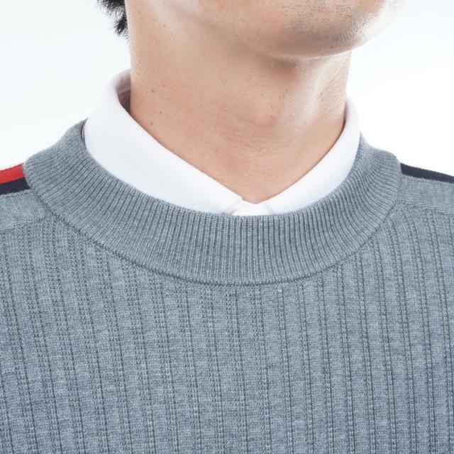 トミーヒルフィガー ゴルフ セーター メンズ 長袖 ニット クルーネック ストレッチ ゴルフウェア ブランド 総柄 ストライプ柄 ロゴ 秋 冬 THMA581_11