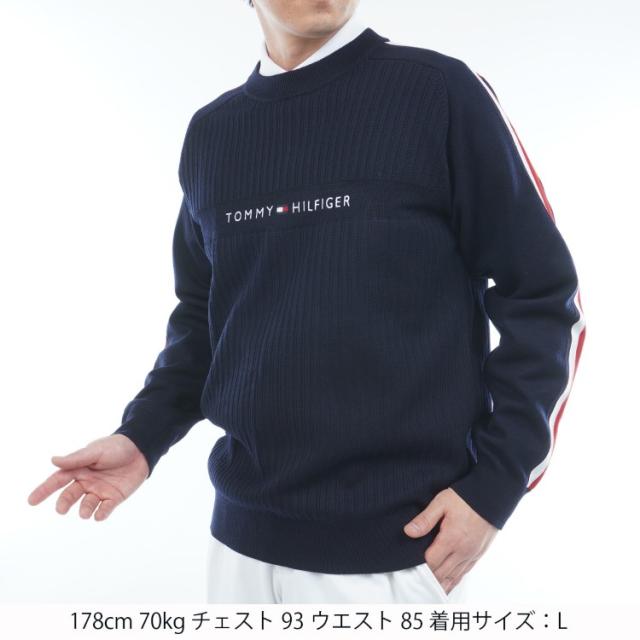 トミーヒルフィガー ゴルフ セーター メンズ 長袖 ニット クルーネック ストレッチ ゴルフウェア ブランド 総柄 ストライプ柄 ロゴ 秋 冬 THMA581_15