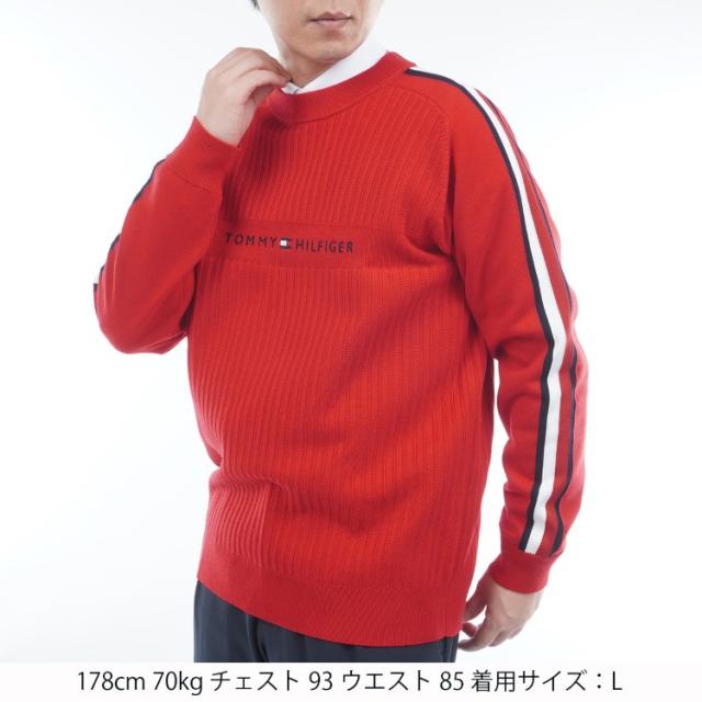 トミーヒルフィガー ゴルフ セーター メンズ 長袖 ニット クルーネック ストレッチ ゴルフウェア ブランド 総柄 ストライプ柄 ロゴ 秋 冬 THMA581_17