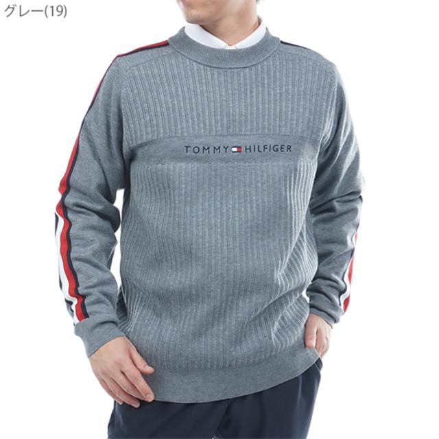 トミーヒルフィガー ゴルフ セーター メンズ 長袖 ニット クルーネック ストレッチ ゴルフウェア ブランド 総柄 ストライプ柄 ロゴ 秋 冬 THMA581_2