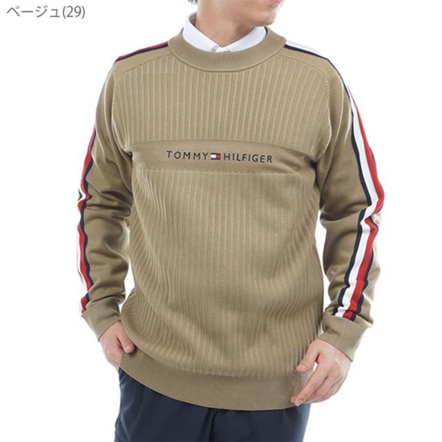 トミーヒルフィガー ゴルフ セーター メンズ 長袖 ニット クルーネック ストレッチ ゴルフウェア ブランド 総柄 ストライプ柄 ロゴ 秋 冬 THMA581_3