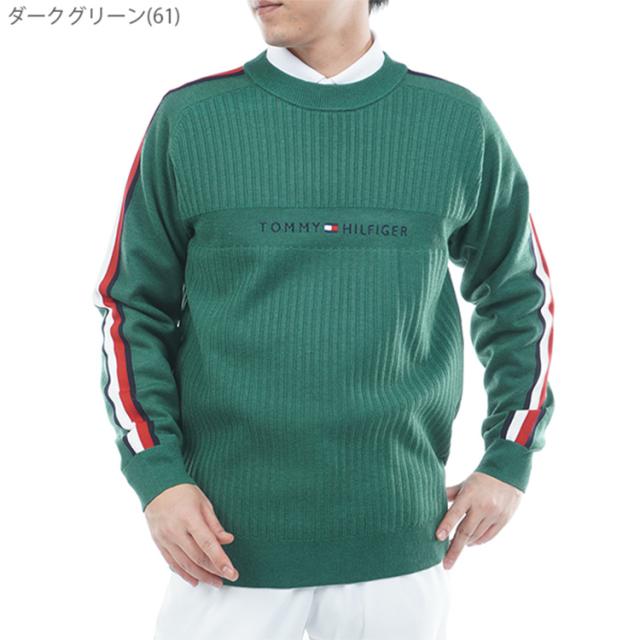 トミーヒルフィガー ゴルフ セーター メンズ 長袖 ニット クルーネック ストレッチ ゴルフウェア ブランド 総柄 ストライプ柄 ロゴ 秋 冬 THMA581_6