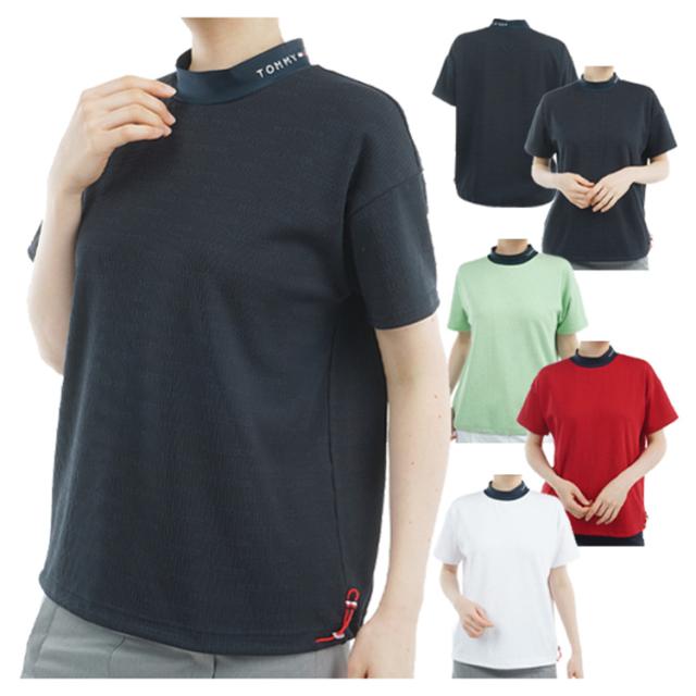 トミーヒルフィガー ゴルフ モックシャツ レディース 半袖 シャツ モックネック ハイネック 吸水速乾 抗菌防臭 UVカット ゴルフウェア ブランド 無地 ロゴ THLA529