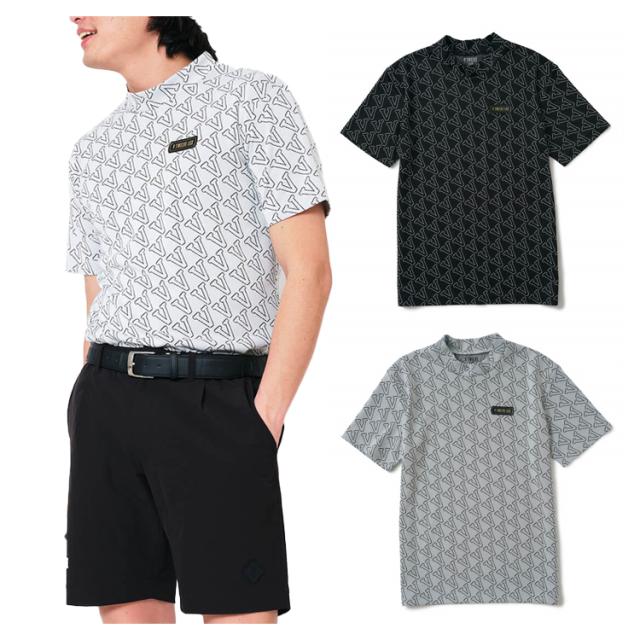 V12 ゴルフ モックシャツ メンズ 半袖 ハイネック LUX モックネック ストレッチ 吸汗速乾 総柄 ラックス ジャガード モノトーン ロゴ ゴルフウェア ブランド VLX2410-MK01