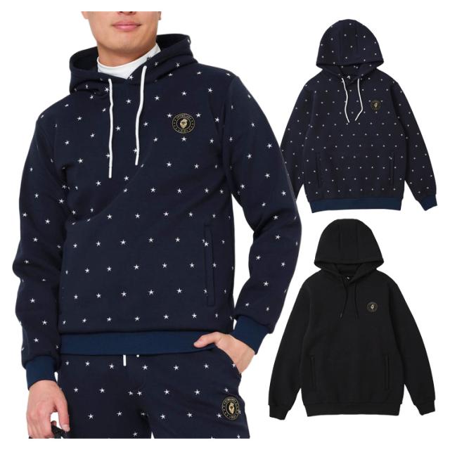 V12 ゴルフ パーカー メンズ 長袖 プルオーバー ストレッチ トレーナー フード 総柄 星柄 ロゴ ゴルフウェア ブランド V122520-SW05 V12 GOLF