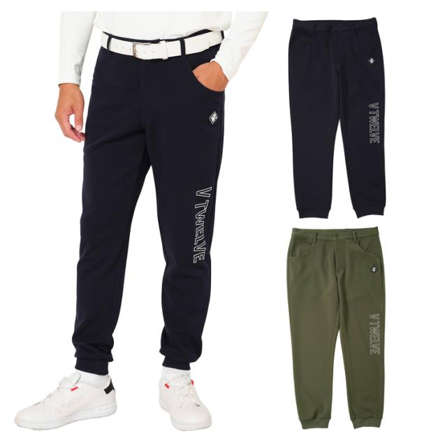 V12 ゴルフ パンツ メンズ ロングパンツ コラボ LEON リブパンツ 無地 ゴルフウェア ブランド ロゴ V122521-PN18 V12 GOLF