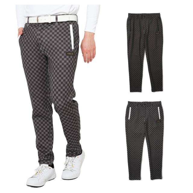 V12 ゴルフ パンツ メンズ ストレッチ ダンボールニット LUX ロングパンツ 長ズボン 総柄 チェック ゴルフウェア ブランド ロゴ VLX2520-PN14 V12 GOLF