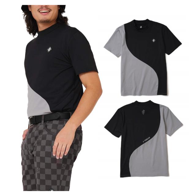 V12 ゴルフ モックシャツ メンズ 半袖 シャツ ハイネック モックネック ストレッチ 吸水速乾性 無地 ロゴ ゴルフウェア ブランド V122510-MK13