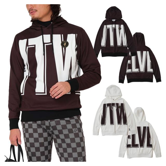 V12 ゴルフ パーカー メンズ 長袖 プルオーバー ストレッチ トレーナー フード オーバーサイズ 無地 ゴルフウェア ブランド V122510-SW04 V12 GOLF