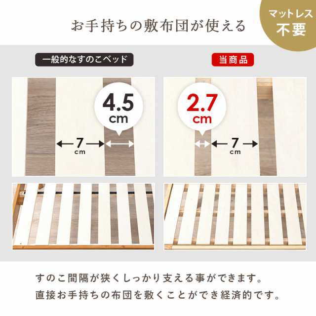 すのこベッド シングル 布団 スノコベッド コンセント フレーム 宮付き 3段階 高さ調節 木製 天然木 収納 おしゃれ 白 かわいい 北欧  カの通販はau PAY マーケット - クオリアル -暮らし応援家具SHOP-