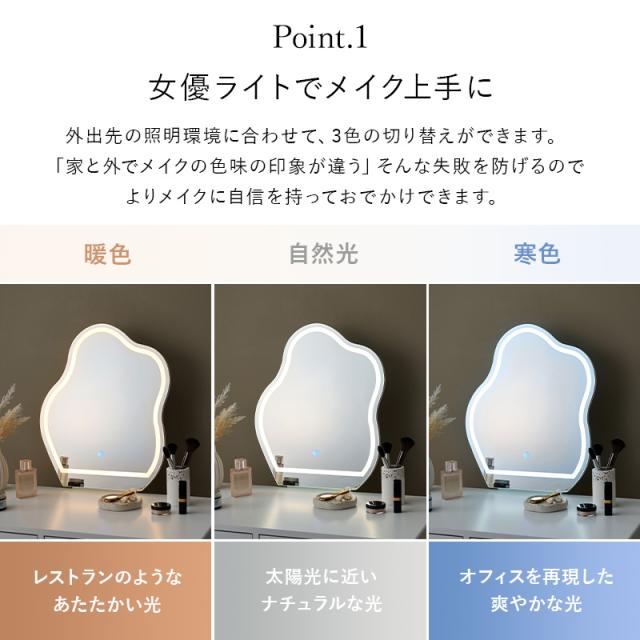 ドレッサー おしゃれ ライト付き 北欧 ドレッサーセット LEDライトミラー ウェーブミラー 韓国 白 韓国インテリア ホワイト 化粧台 スツール付き 一人暮らし 韓国風 ミラー 鏡 収納 引き出し ライトあり_5