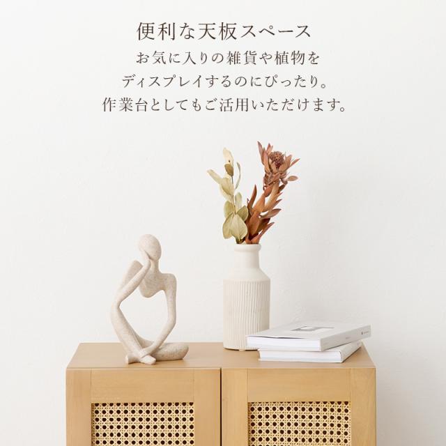 棚 収納 扉付き 本棚 天然木 カフェ風 かごめ編み ラタン調