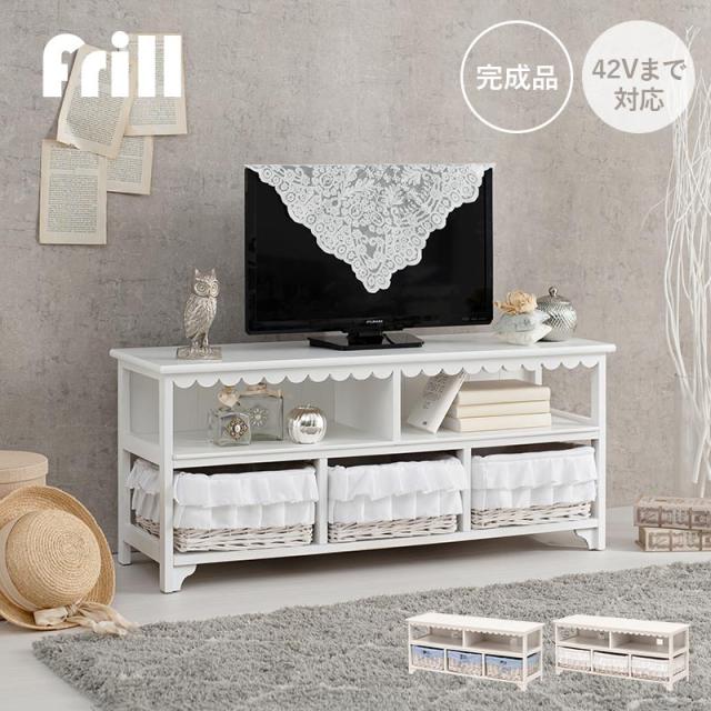 テレビ台 ローボード おしゃれ 収納 100 白 完成品 かわいい 姫系 可愛い 収納 引出し TV台 42インチ かご フリル テレビ台 ローボード おしゃれ 収納 70 白 完成品 42_1