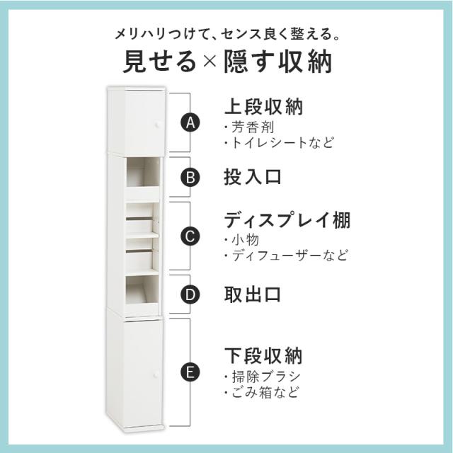 トイレラック スリム サニタリー 収納 薄型 収納ラック 棚 隙間収納 整理棚 収納棚 掃除用具 ホワイト トイレットペーパー 高さ150cm トイレタリー トイレ収納棚 シェルフ スリムラック 白_4