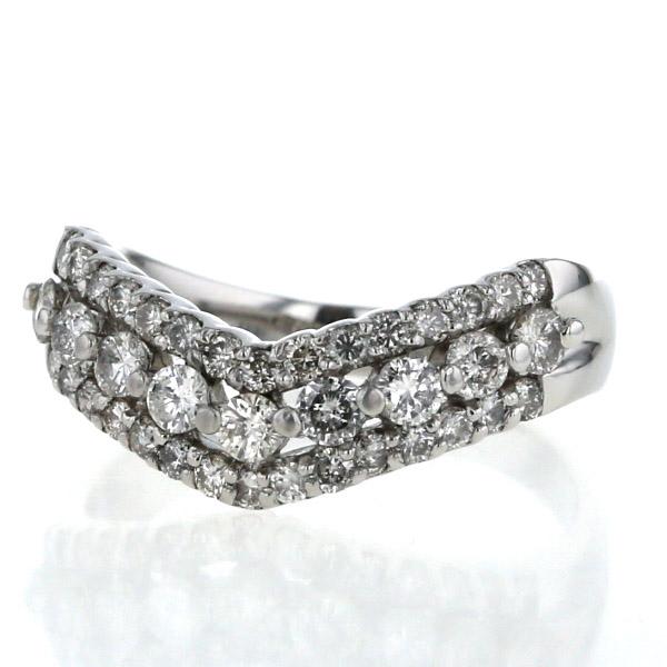 Pt900 パヴェダイヤモンド1.00ct付きV字型プラチナリン10号32 石