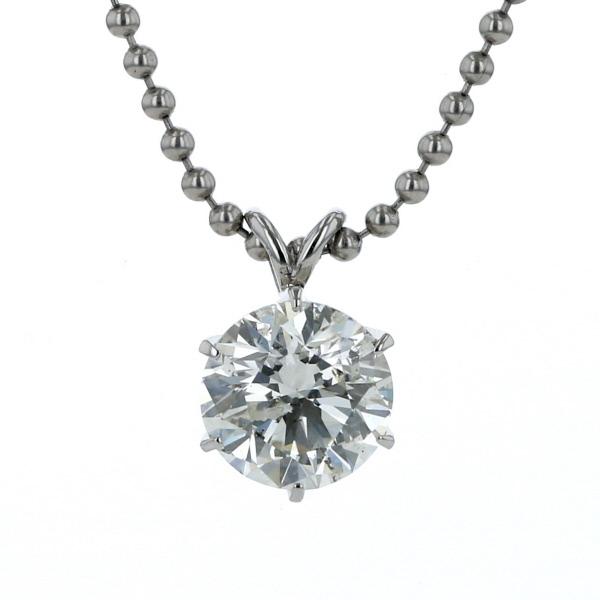 Pt900 Pt850 プラチナ ネックレス ダイヤモンド2.192ct 一粒石 ボールチェーン シンプル 42cm 鑑定書付き【新品仕上済】【zz】【中古】の通販は