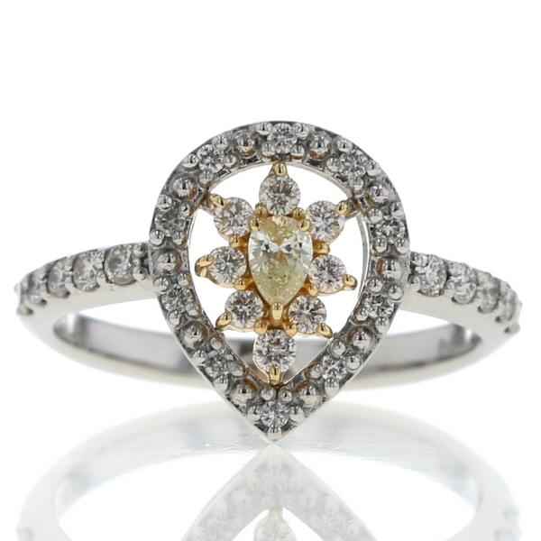値下げ 値下げ Pt950 K18YG コンビ リング ダイヤモンド 0.09ct/0.35ct ペアシェイプ ドロップ 雫 取り巻き 指輪 11.5号【新品仕上済】【zz】【中古】