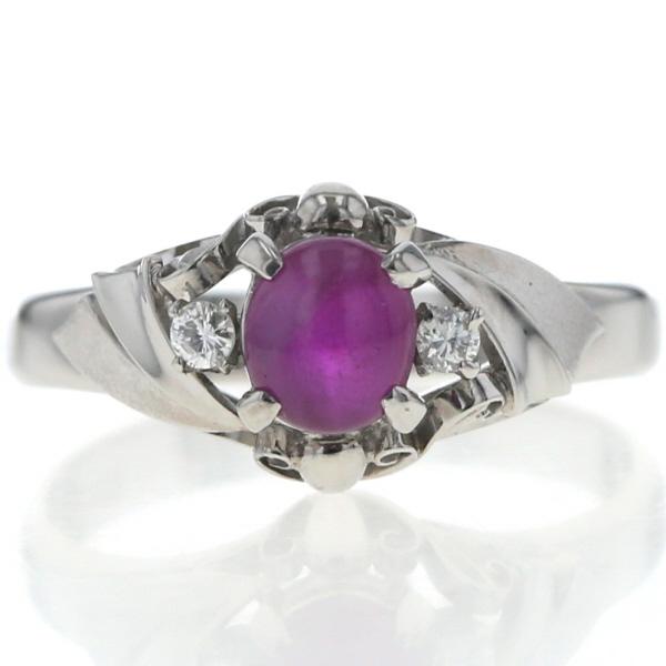 Pt850 プラチナ リング スタールビー 0.69ct ダイヤモンド オーバル 