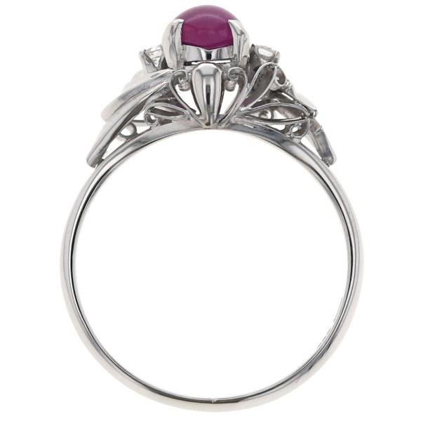 Pt850 プラチナ リング スタールビー 0.69ct ダイヤモンド オーバル 