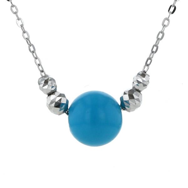 Pt999 プラチナ ネックレス ターコイズ トルコ石 ボール スフィア カットボール シンプル 45cm【新品仕上済】【zz】【中古】の通販は