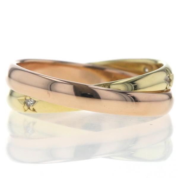 Star Jewelry スタージュエリー K18YG イエローゴールド リング ダイヤモンド 0.07ct 星留め 2連 クロス 指輪 10号 【新品仕上済】【zz】【中古】