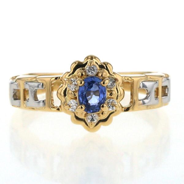 K18YG Pt900 リング サファイア 0.28ct ダイヤモンド 0.08ct オーバル 