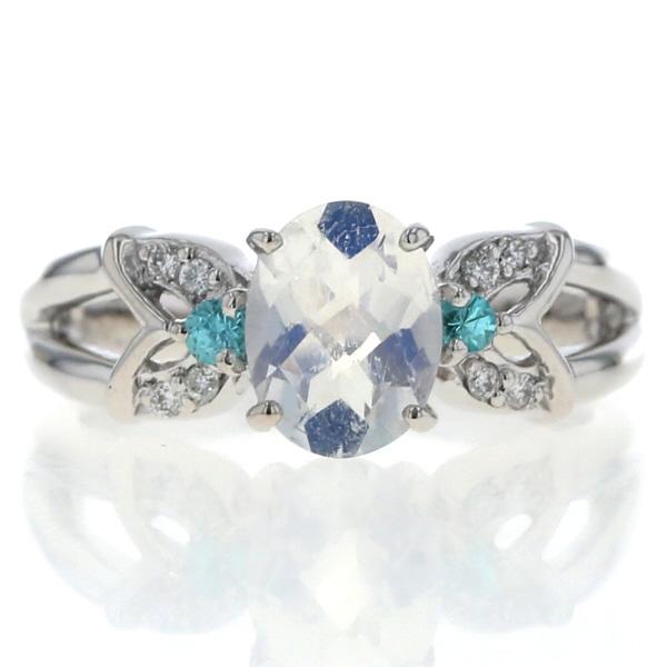 K18WG ホワイトゴールド リング ブルームーンストーン 1.04ct ブルートルマリン 0.08ct ダイヤモンド 0.06ct オーバル シンプル 指輪 10号【新品仕上済】【zz】【中古】