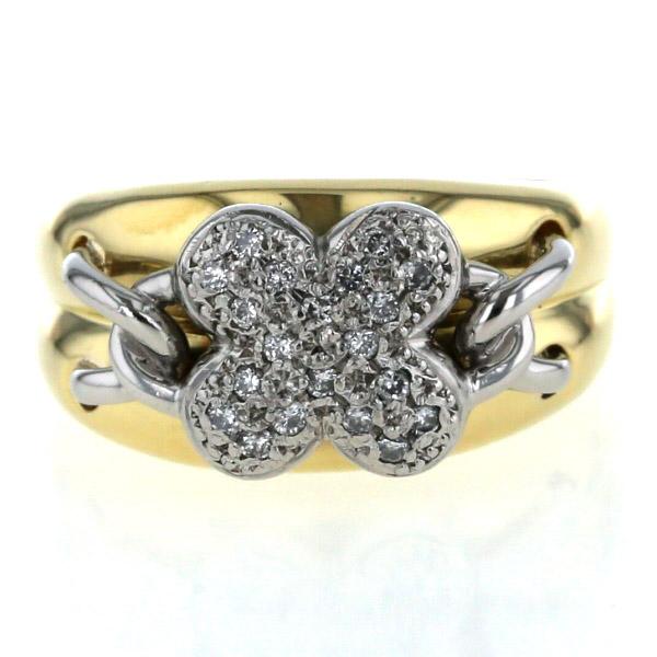K18YG Pt900 イエローゴールド プラチナ リング ダイヤモンド0.20ct パヴェ 花 クローバー 指輪 15号【新品仕上済】【zz】【中古】の通販は