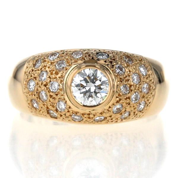 K18YG イエローゴールド リング ダイヤモンド 0.387ct/0.35ct ラウンド パヴェ ドーム 鑑別書付 指輪 11号【新品仕上済】【zz】【中古】の通販は