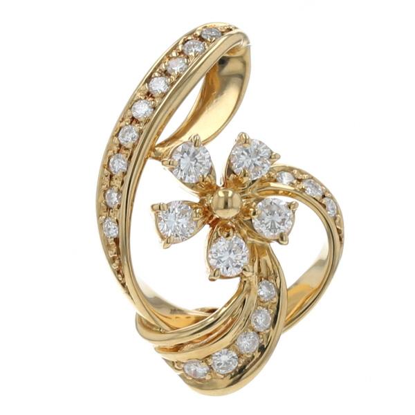 K18YG イエローゴールド ペンダントトップ ダイヤモンド 0.50ct 花 フラワー リボン スパイラル【新品仕上済】【zz】【中古】