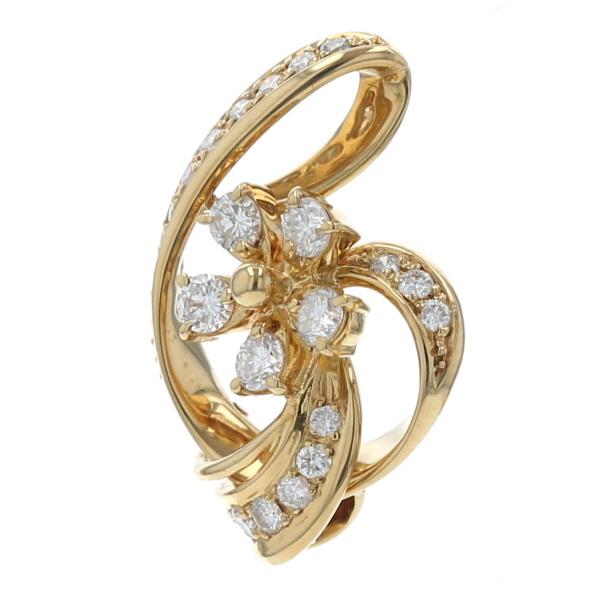 K18YG イエローゴールド ペンダントトップ ダイヤモンド 0.50ct 花 フラワー リボン スパイラル【新品仕上済】【zz】【中古】_1