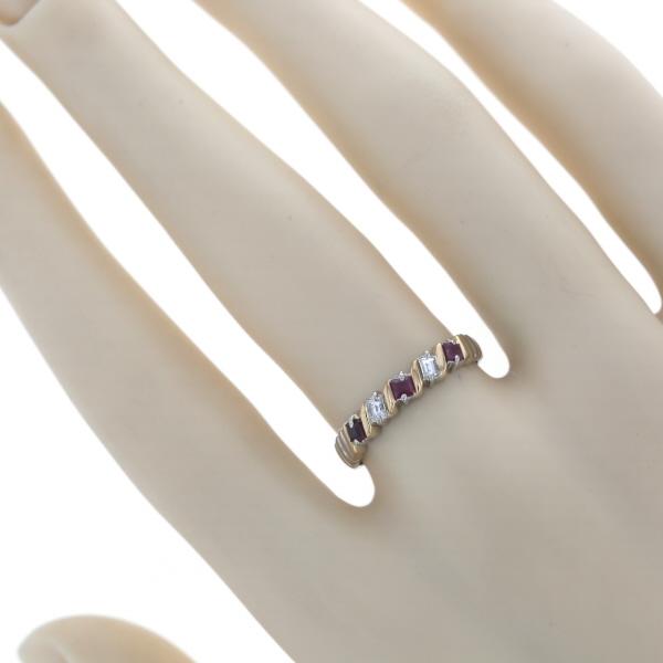 Pt900 K18YG コンビ リング ルビー 0.19ct ダイヤモンド 0.10ct スクエア 斜め デザイン 指輪 11号【新品仕上済】【zz】【中古】_6