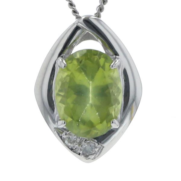 Pt850 プラチナ ネックレス ペリドット 1.43ct ダイヤモンド 0.02ct オーバル 菱形 喜平チェーン 40.5cm【新品仕上済】【zz】【中古】
