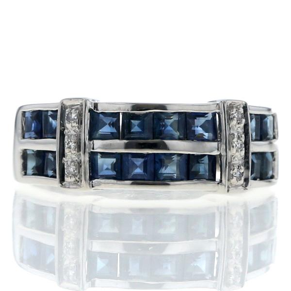 Pt900 プラチナ リング サファイア 0.55ct ダイヤモンド 2連 ライン 