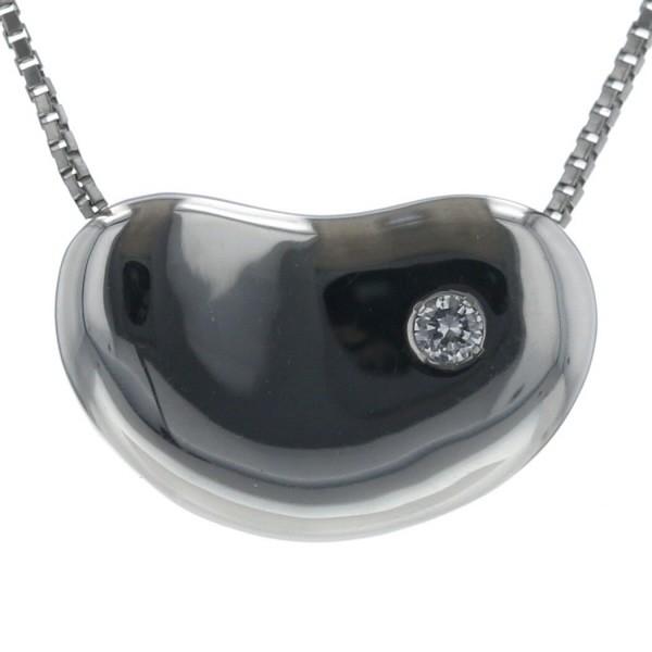 Pt900 Pt850 プラチナ ネックレス ダイヤモンド 0.03ct ラウンド 一粒 ビーン 豆 ベネチアンチェーン 41cm【新品仕上済】【zz】【中古】